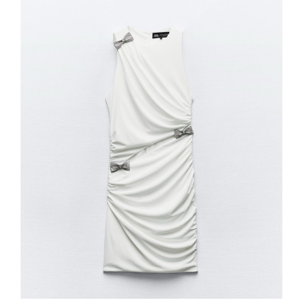 Zara White Cutout Mini Dress with Embellished Buckles - Picture 6 of 6
